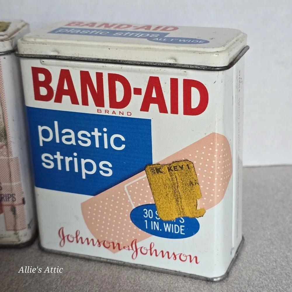3 Band-Aid Tins Vintage Metal Lid Bathroom Display Cabinet‎ Decor Pharmaceutical